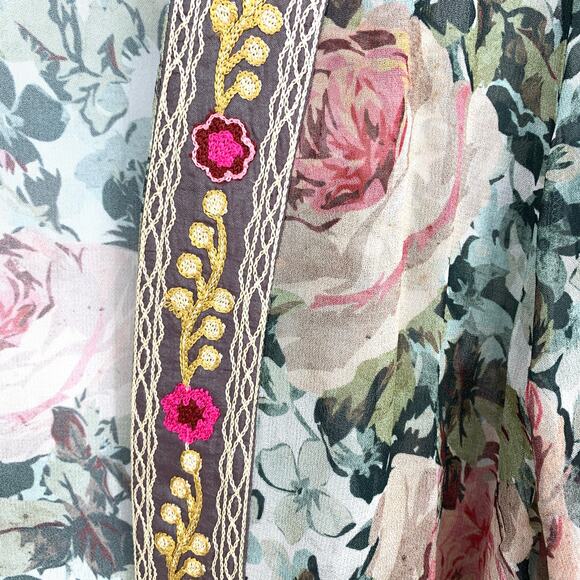 Soft Surroundings Georgette Blouse Open Front Womens Sz S Floral Semi Sheer - Picture 5 of 6